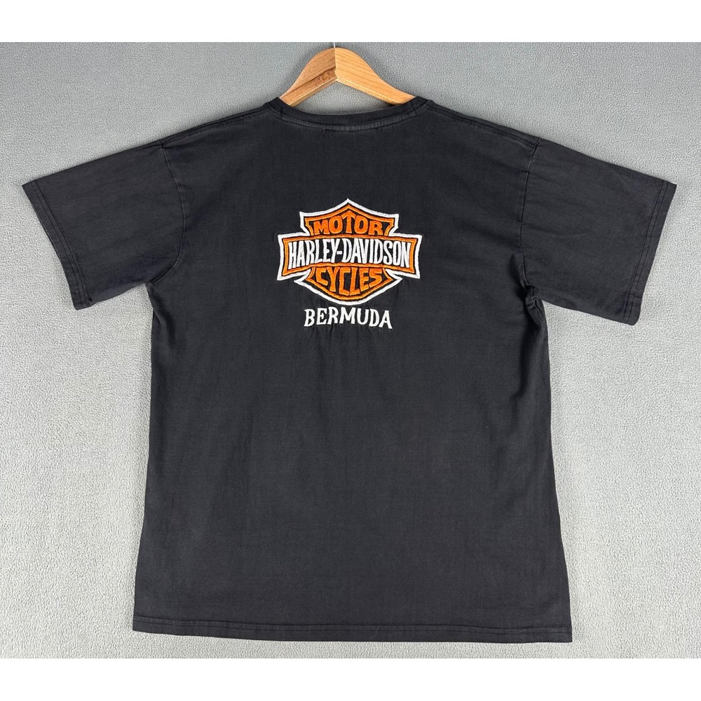 Harley Davidson Shirt Mens XL Black Bermuda Embroidered Biker Distressed